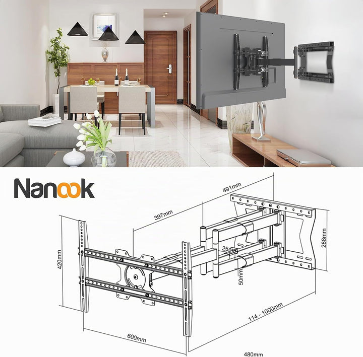 Nanook 4100 Langarm-TV-Wandhalterung für 42-85-Zoll-Fernseher, Extra langer Auszug bis zu 100 cm, St