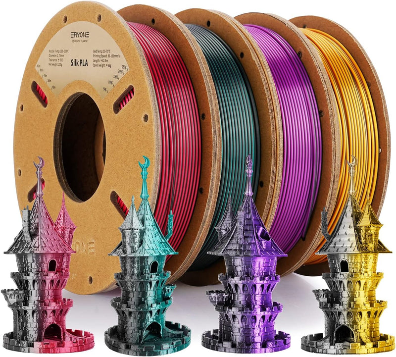 ERYONE Dual Zweifarbig Silk PLA Filament 1.75mm, 3D Printer Filament PLA +/-0.03mm, 4x250g /Pack, Bl