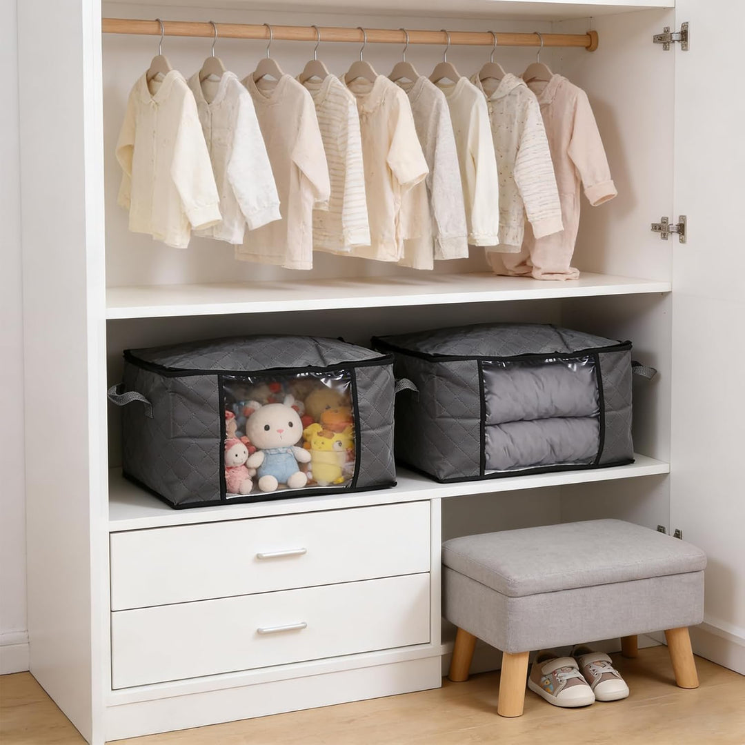 Sekey 4 Stück 60L Aufbewahrungstasche, Faltbare Kleiderschrank Organizer, Stoff-Aufbewahrungsbox mit