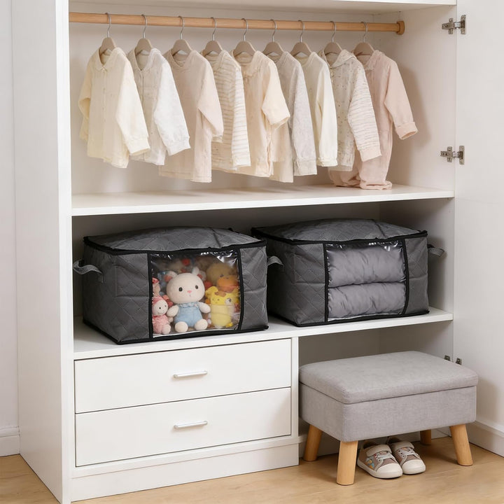 Sekey 4 Stück 60L Aufbewahrungstasche, Faltbare Kleiderschrank Organizer, Stoff-Aufbewahrungsbox mit