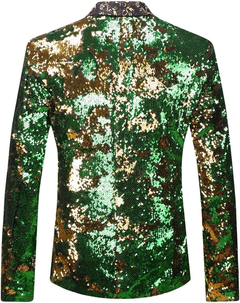 PYJTRL Herren-Blazer mit 2 Farben und glänzenden Pailletten XS Gold + Grün, XS Gold + Grün