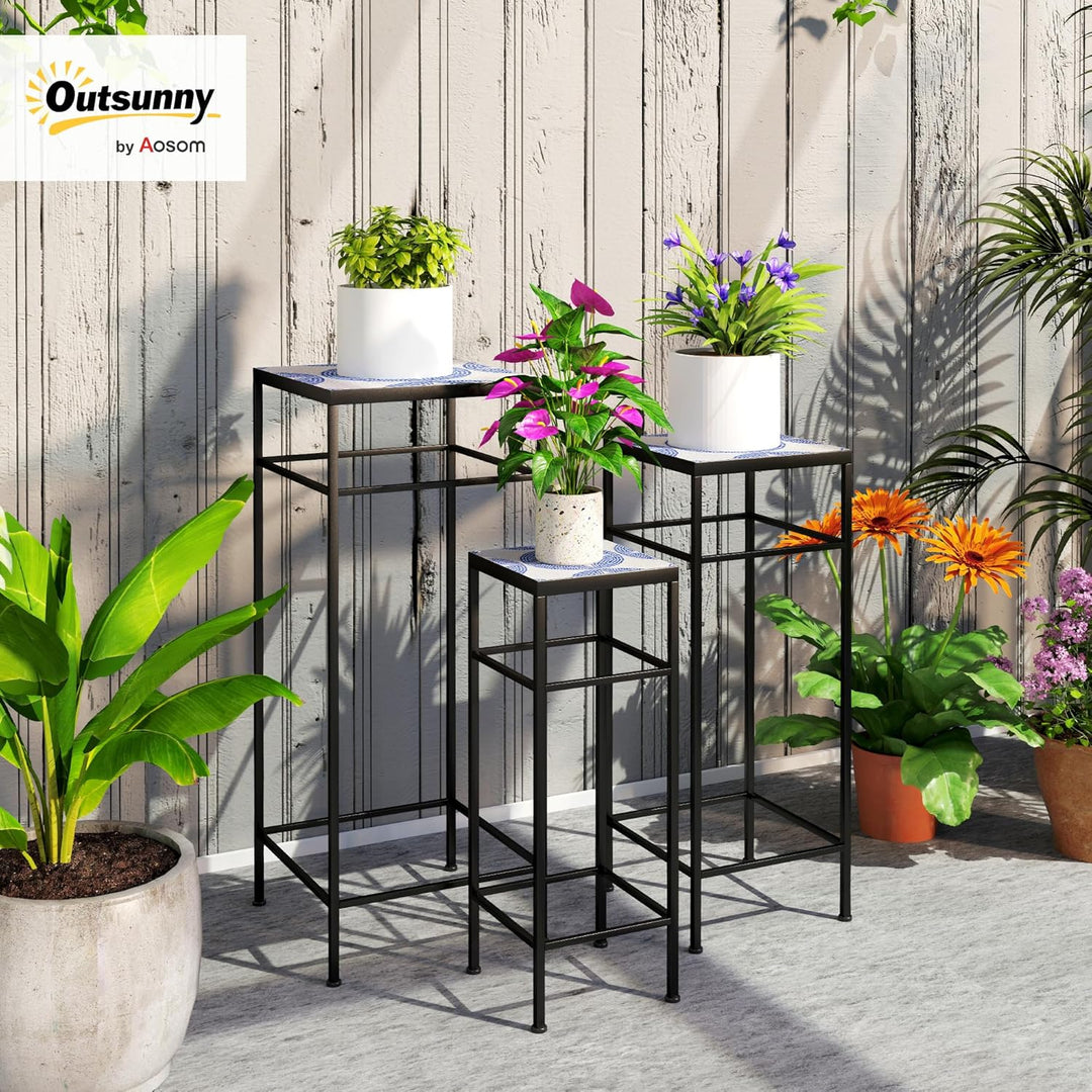 Outsunny 3er-Set Pflanzenständer, 71 cm hoch Pflanzenregal für Innen, 3 verschieden grosse Blumenhoc