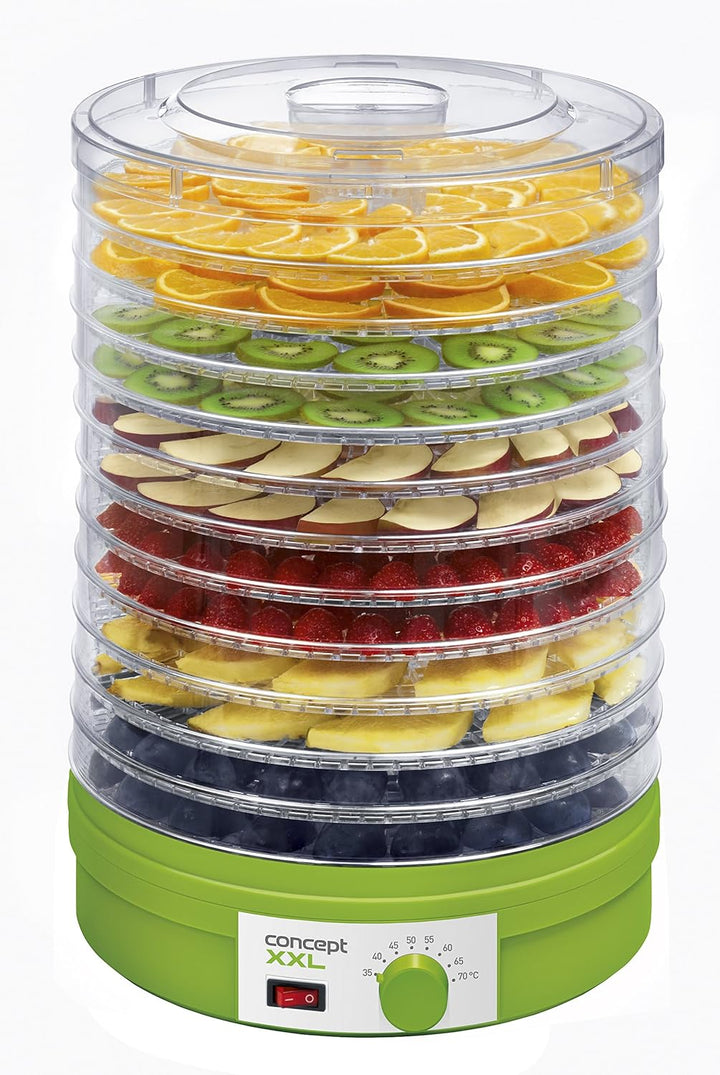 CONCEPT Hausgeräte so1025 Dörrgerät XXL 12 Einlegeböden, Extra grosse Kapazität, grün/weiss Extra