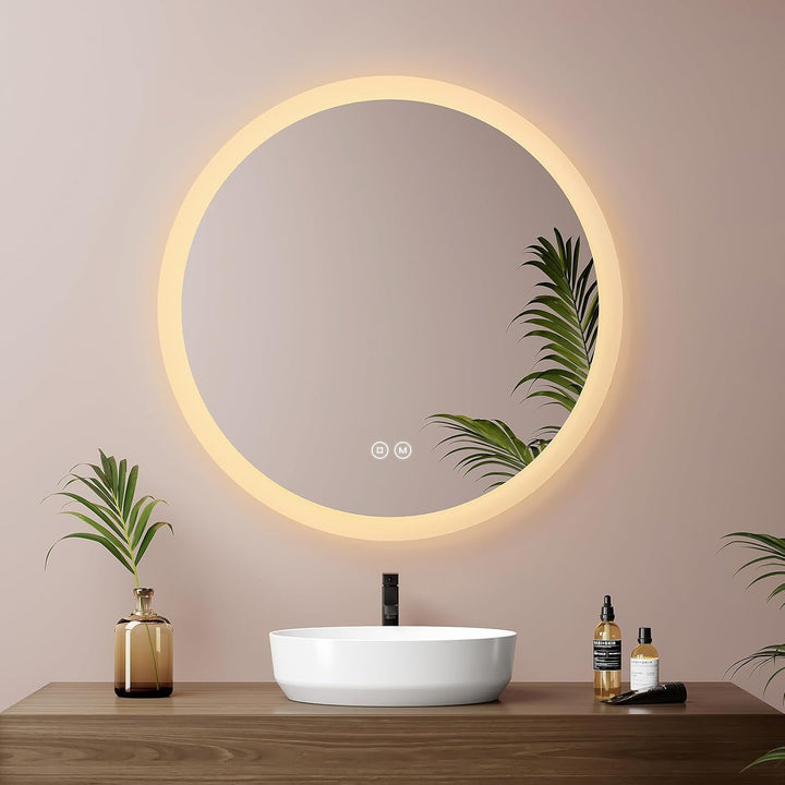 EMKE Badspiegel mit Beleuchtung Rund 60cm Badezimmerspiegel mit Touchschalter, 3 Lichtfarben dimmbar