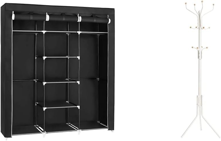 SONGMICS Kleiderschrank, Faltschrank, Faltbare Garderobe mit 2 Kleiderstange, 175x150x45 cm, schwarz