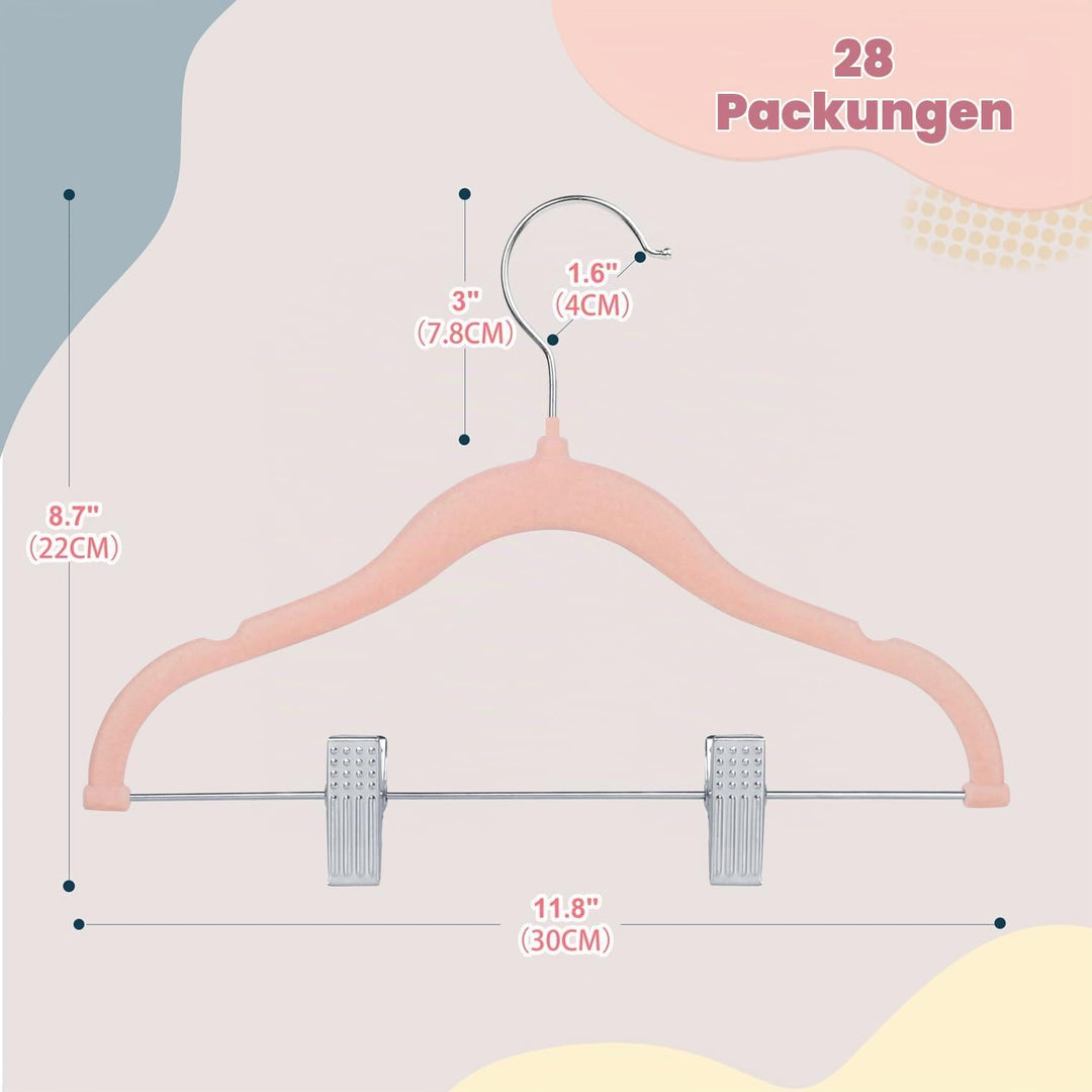 ManGotree Kinder-Rockbügel, 28 Pack Baby-Samtbügel mit beweglichen Clips, rutschfeste Hosenbügel, 30