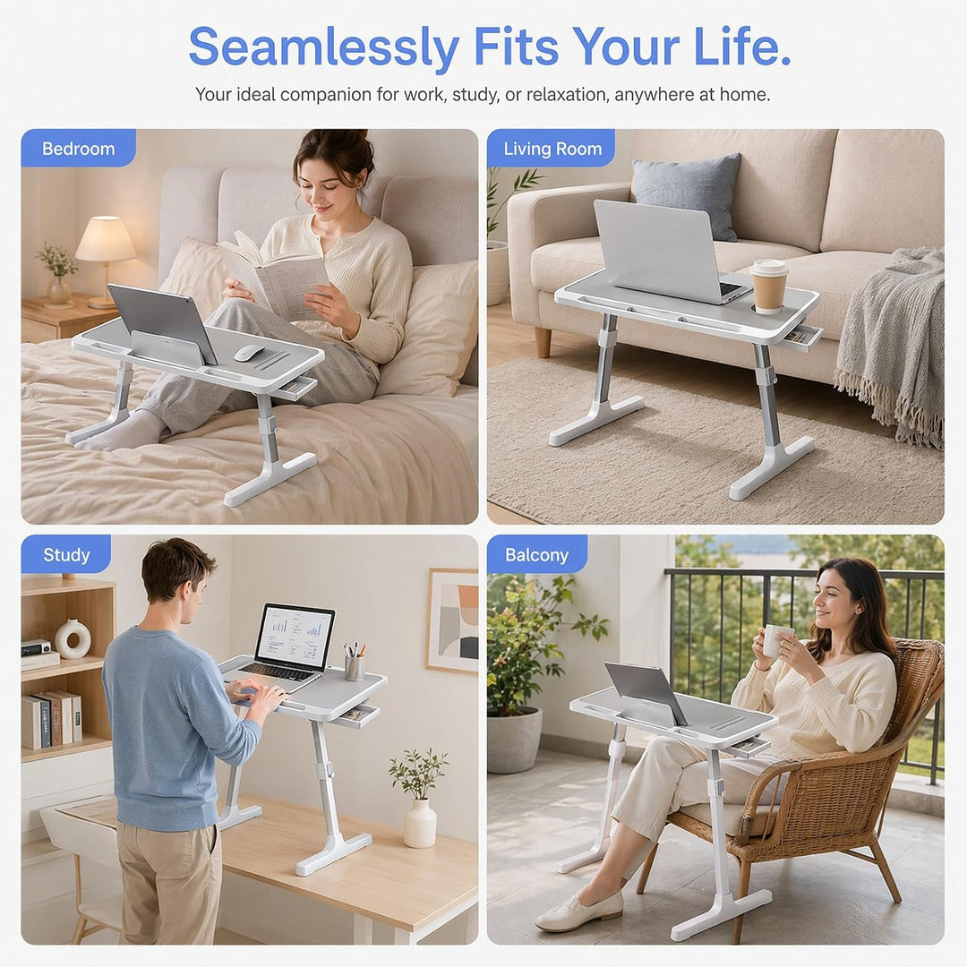 Klappbarer höhenverstellbarer Lapdesk mit Schublade für Bett und Sofa | Ideal zum Arbeiten und Lerne