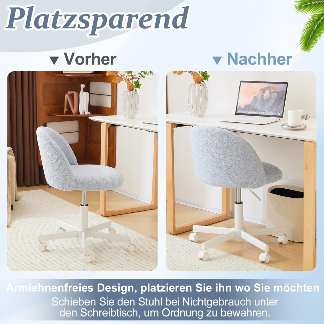 Bonnlo Bürostuhl mit Rollen, Schminktisch Stuhl, Höhenverstellbar Schreibtischstuhl für Arbeitszimme