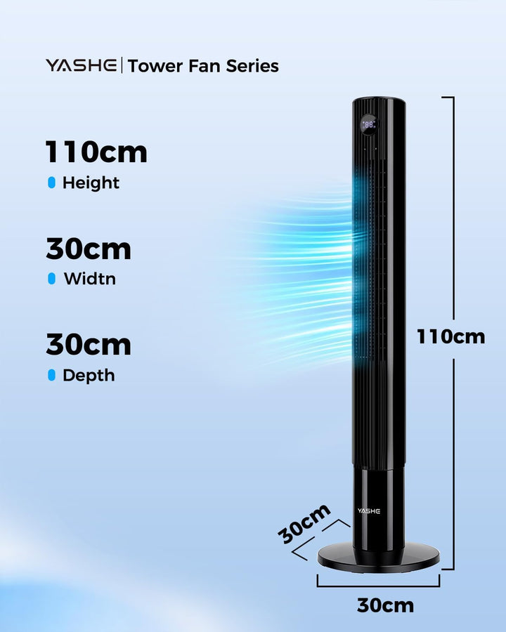 YASHE Turmventilator mit Fernbedienung, 85°-Oszillation, leiser Standventilator (28 dB), 3 Geschwind