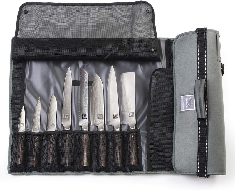 Zayiko Messertasche Kochmesserrolle Kochmesser Roll Tasche mit 13 Fächer für bis zu 12 Messer und ei