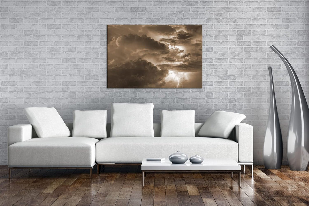 deyoli gewaltiges Gewitter Format: 100x70 Effekt: Sepia als Leinwandbild, Motiv fertig gerahmt auf E