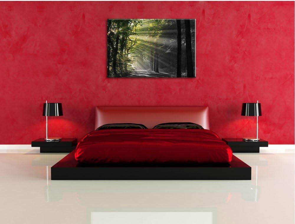 Pixxprint Waldweg im Frühling als Leinwandbild/Grösse: 100x70 cm/Wandbild/Kunstdruck/fertig bespannt