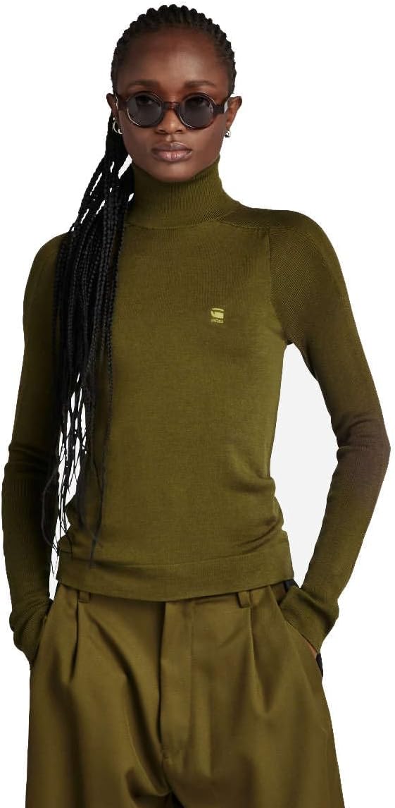 G-STAR Damen Core Slim Turtle Knitted Pullover Knits, Grün (Dark Olive D23678-b692-c744)