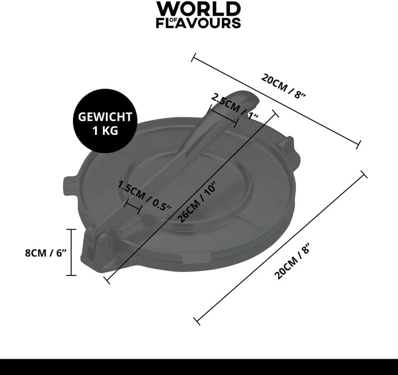 KitchenCraft World of Flavours Mexikanische Tortilla-Presse in Geschenkbox, Aluminium, 20 x 20 x 9