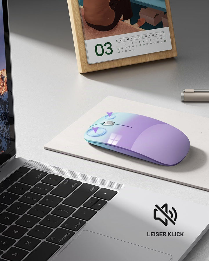 Uiosmuph G11 kabellos Maus, Leise USB-C aufladbar Mouse,Grün und Lila, Grün und Lila