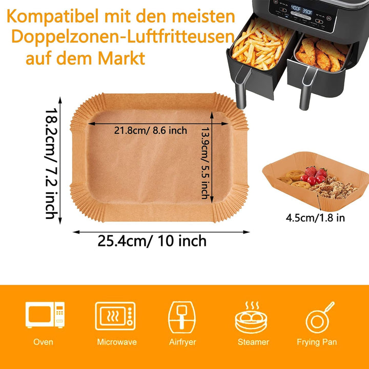 Backpapier für Ninja Heissluftfritteuse, 200 Stück 22cm Airfryer Backpapier für Dual Zone, Air Fryer