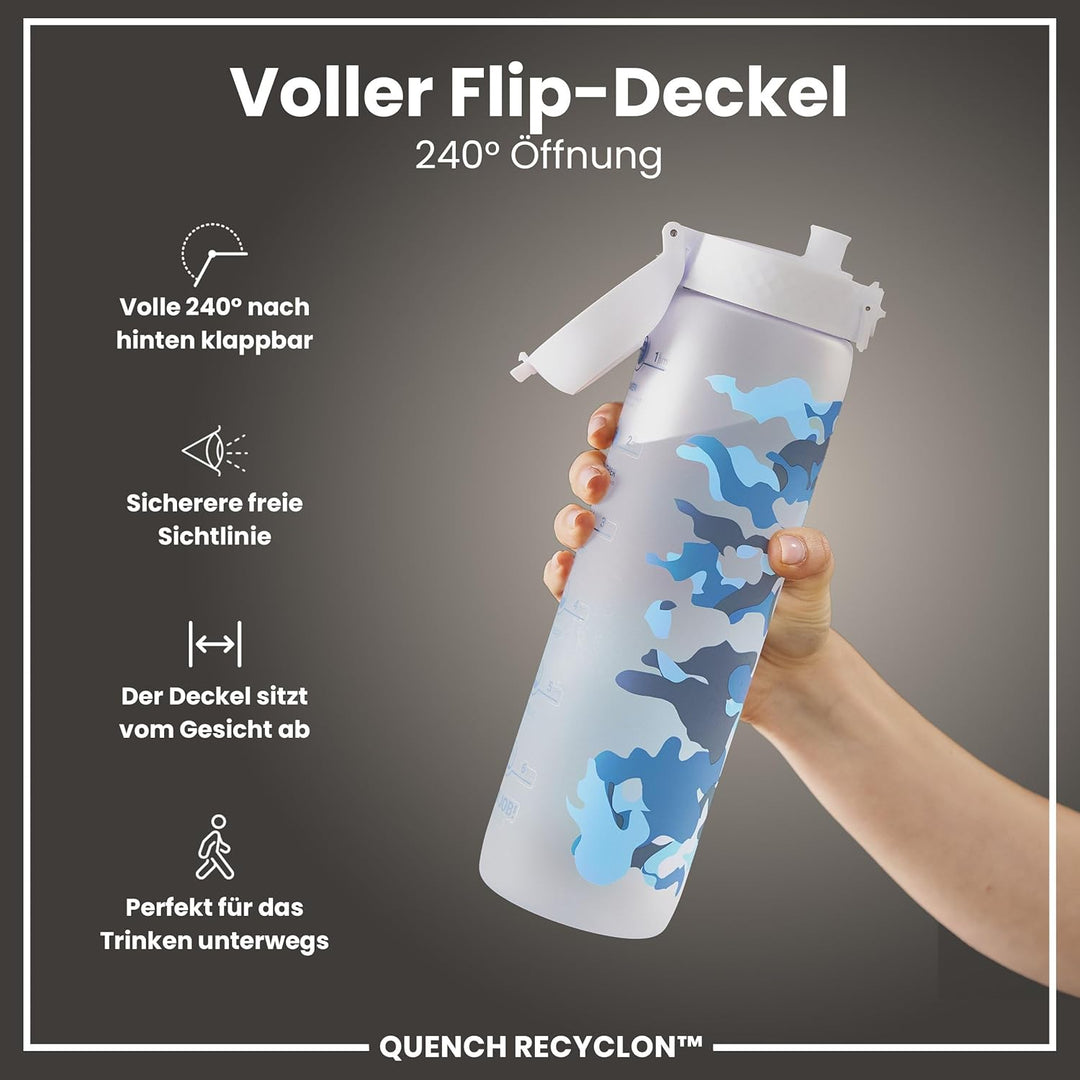 ION8 1 Liter Trinkflasche, 1000ml, Auslaufsicher, Einhandöffnung, Sichere Verriegelung, Spülmaschine