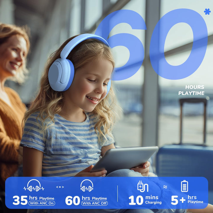 iClever Noise Cancelling Kopfhörer Kinder Bluetooth, 60H Spielzeit, 80dBA Sichere Lautstärke, Bequem