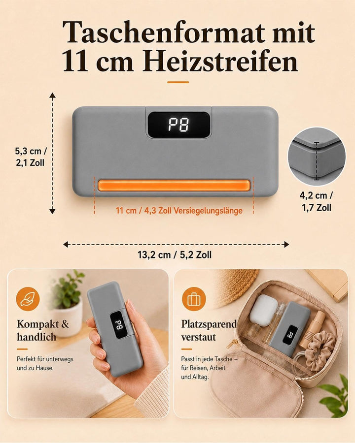 Pro Mini-Folienschweissgerät 8-Stufen,Upgraded Tragbarer Bag Sealer mit LED-Countdown, Integriertem