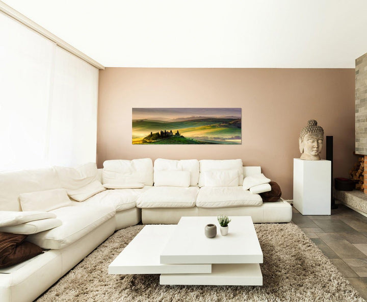 Paul Sinus Art Panoramabild auf Leinwand und Keilrahmen 120x40cm Toskana Landschaft Weinberge Wiesen