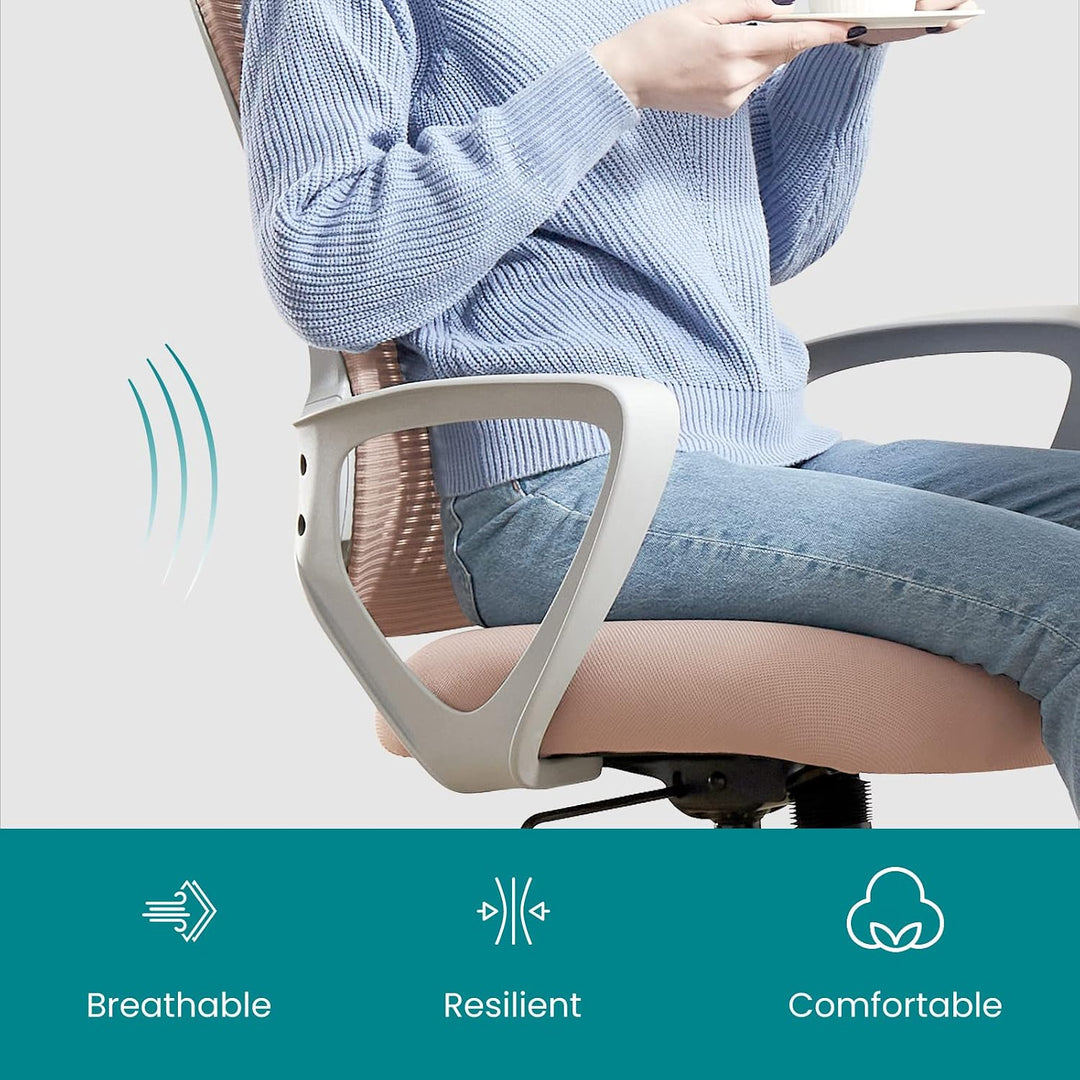 DUMOS Bürostuhl Ergonomisch, Schreibtischstuhl mit Lendenwirbelstütze, Drehstuhl mit Armlehne, Compu
