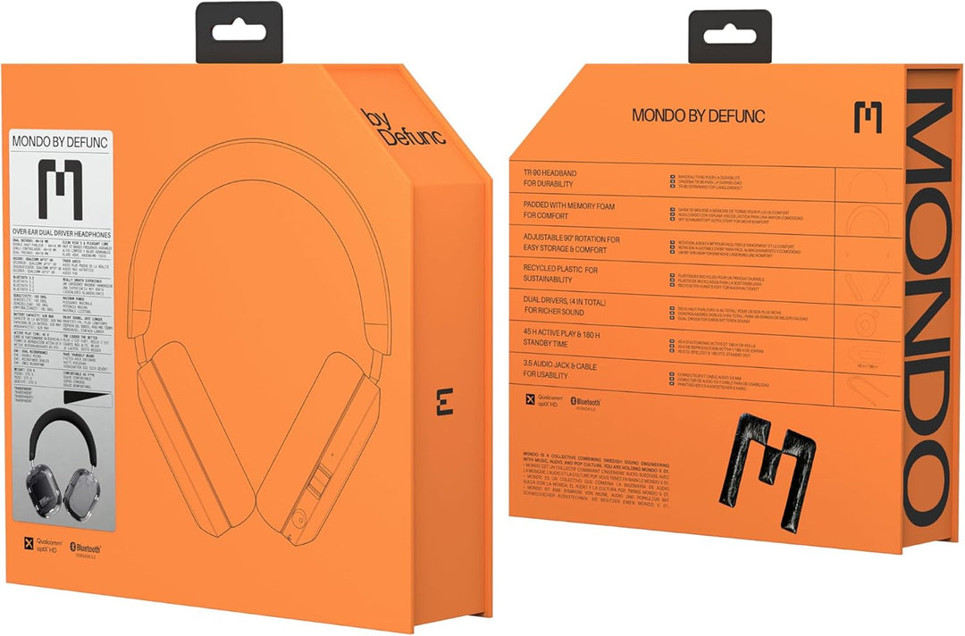 Defunc Mondo Over-Ears Wireless Headphones with Optional Cable - 45H of Active Play Time - Bluetooth