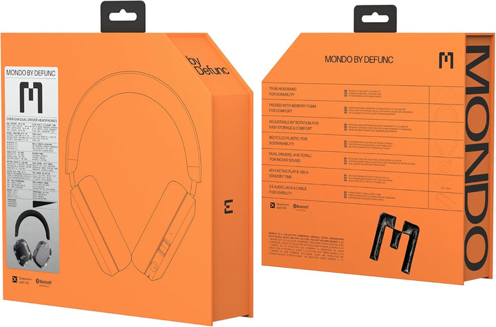 Defunc Mondo Over-Ears Wireless Headphones with Optional Cable - 45H of Active Play Time - Bluetooth