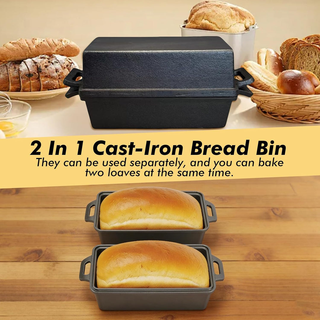 Gusseisen Brotbackform mit Deckel & Antihaft,Ofenfeste Kastenform Toastbrot Backform,Brottopf zum Ba