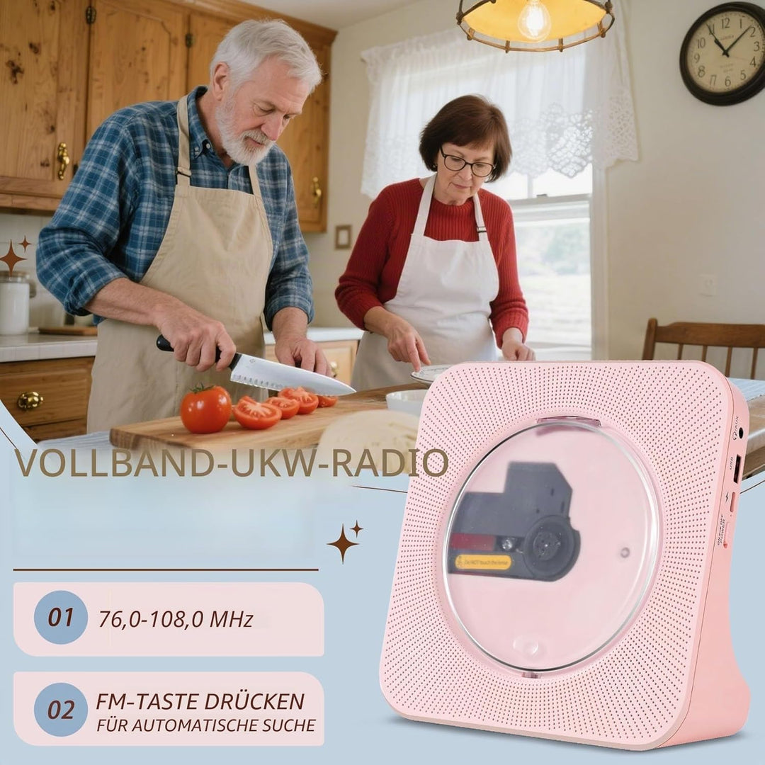 Bluetooth CD Player mit HiFi-Lautsprecher, CD-Player mit Fernbedienung, LED-Bildschirm, FM-Radio, AU