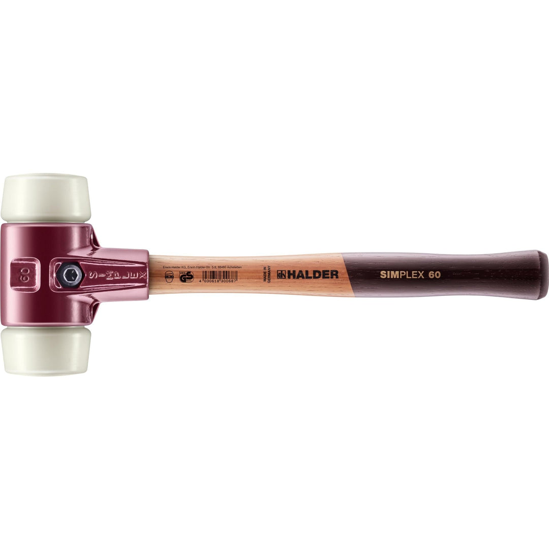 SIMPLEX-Schonhammer, Nylon; mit Tempergussgehäuse und hochwertigem Holzstiel | D=60 mm | 3008.060 Ø=