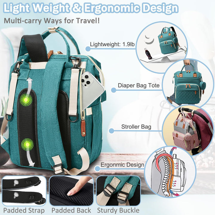 SHITIESHOU Diaper Bag Backpack Baby Bag, Baby Girl Boy Diaper Bag for Dad Mom with Pad, 16 Pockets G