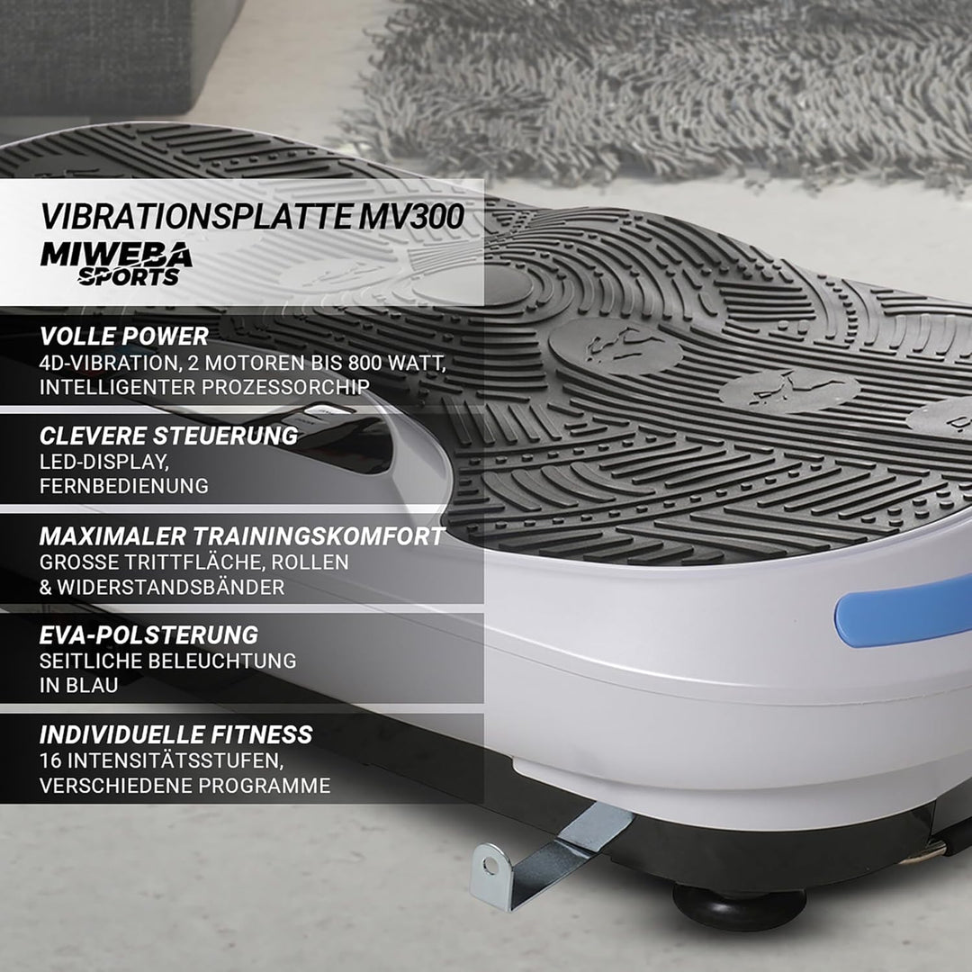 Miweba Sports Fitness 4D Wave Vibrationsplatte MV300 | 3 Jahre Garantie - 800 Watt - Armband Fernbed