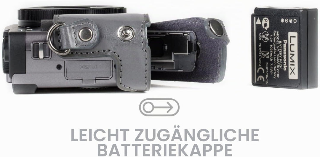 MegaGear MG1261 Panasonic Lumix DC-TZ95, DC-TZ90 Ever Ready Leder Kamera-Case mit Trageriemen - Grau