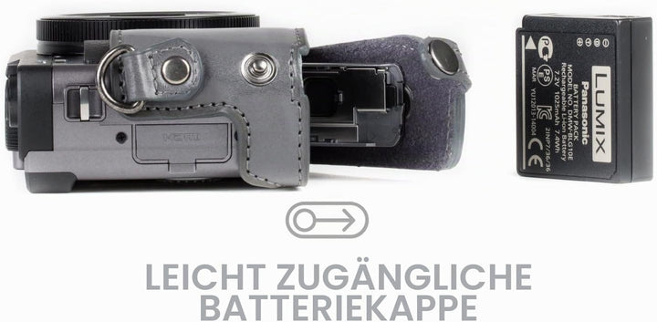 MegaGear MG1261 Panasonic Lumix DC-TZ95, DC-TZ90 Ever Ready Leder Kamera-Case mit Trageriemen - Grau
