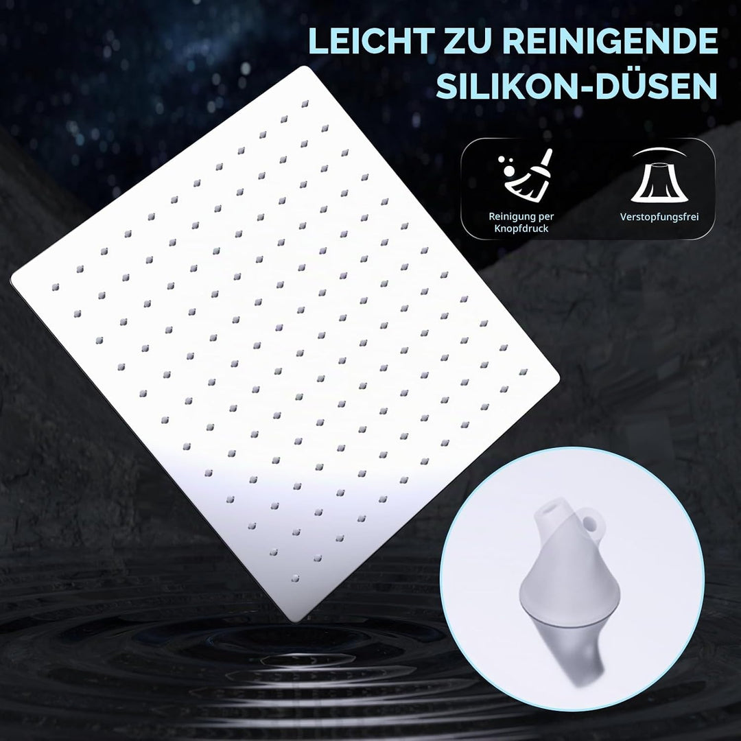 12 Zoll (30cm) Regendusche Duschkopf – Edelstahl, Hochdruck, Ultradünn, 360° Schwenkbar – Grosser Lu