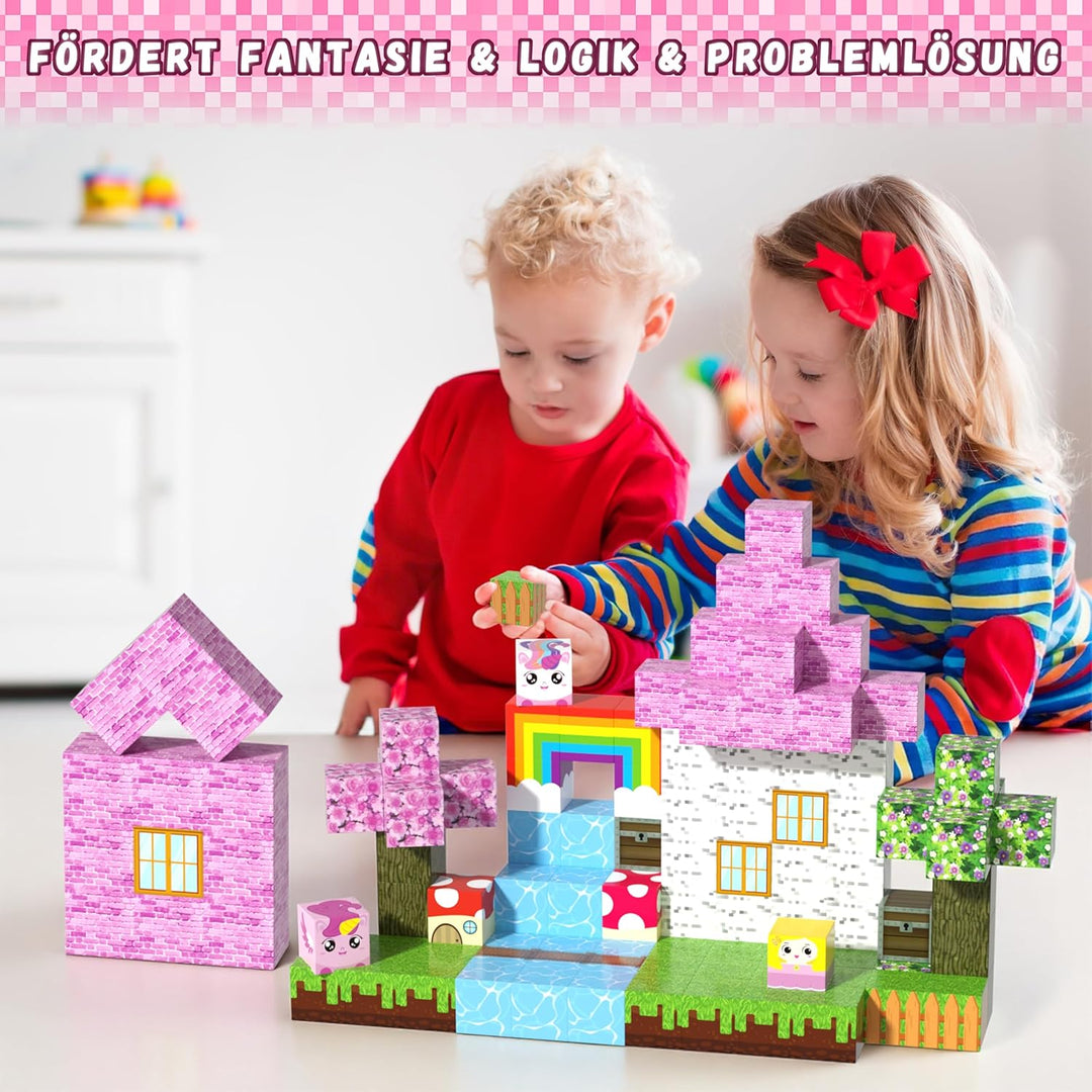 Magnetische Bausteine 100PCS - Baue Dein Magisches Einhorn mit Wald, Tieren, Prinzessin & Schloss! F
