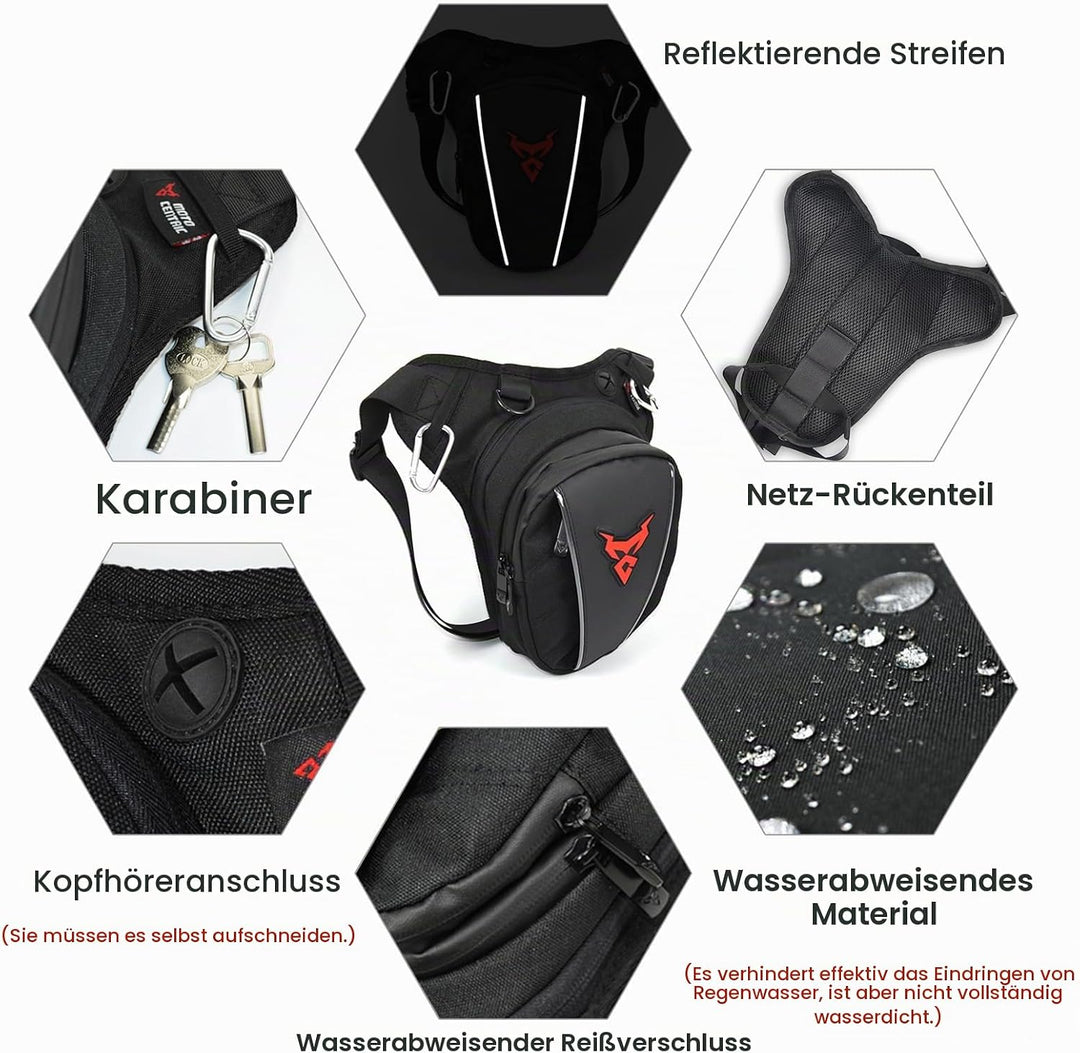 MIGHTYDUTY Motorrad Beintasche Herren Erweiterbar Oberschenkeltasche Hüfttaschen schwarz Gürteltasch