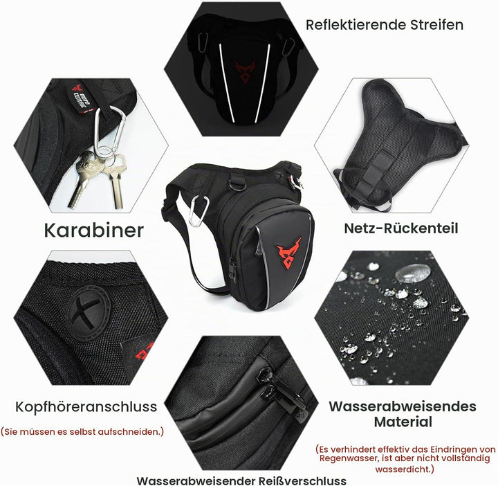 MIGHTYDUTY Motorrad Beintasche Herren Erweiterbar Oberschenkeltasche Hüfttaschen schwarz Gürteltasch