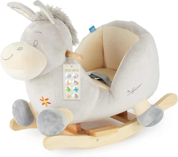 Bieco Plüsch Schaukeltier Esel Fips, 60 cm | Kinder Schaukelstuhl mit Sicherheitsgurt | Baby Schauke