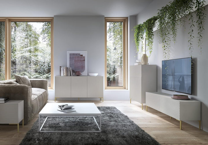 Selsey Lammelo - Nachttisch mit Lamellenfronten - Graubeige mit goldenen Beinen Graubeige 46 cm, Gra