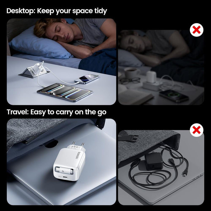 toocki USB C Ladegerät 30W GaN USBC Netzteil mit USB-C Port und 68cm Einziehbares Ladekabel, Reisen