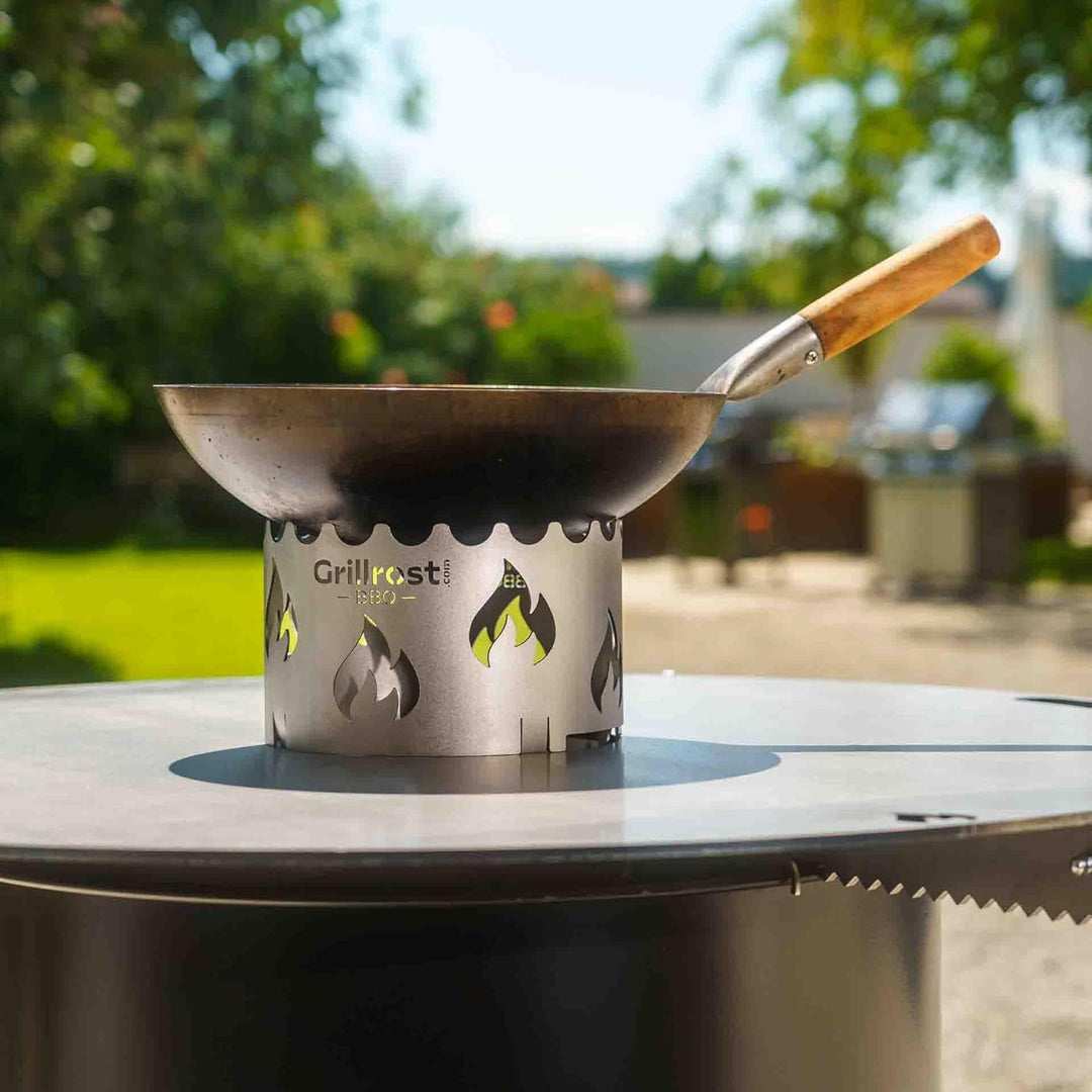 Grillrost.com Das Original Edelstahl Wokaufsatz | Krone für alle Feuerplatten mit 20cm Feuerloch mit