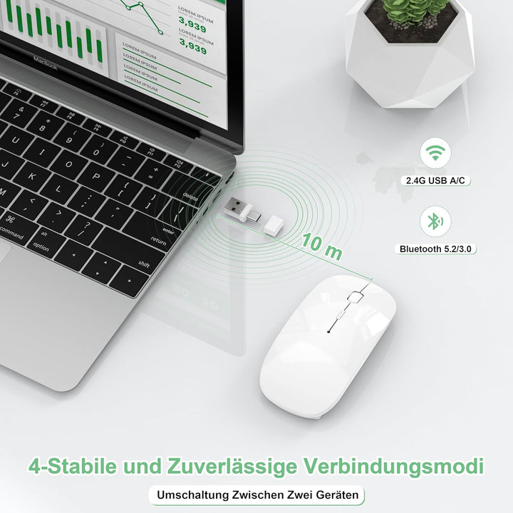 Bluetooth Maus Kabellose, Wiederaufladbare Maus für iPad MacBook PC Laptop Computer, Tragbare Schlan