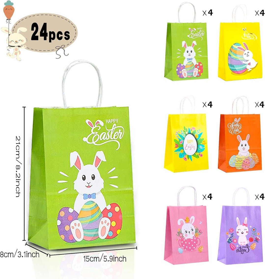 Mizijia 24 Stück Ostertüten für Kinder - Hasenmotiv, zum Befüllen mit Süssigkeiten & als Geschenkver