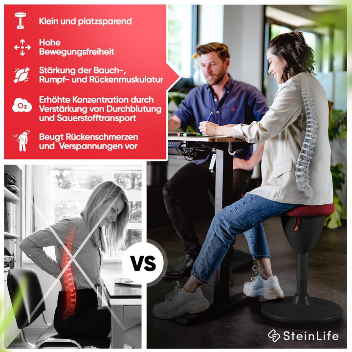 SteinLife Cone [Black Edition] - Sitzhocker ergonomisch mit Schwingeffekt - [Höhenverstellbar] - Bür