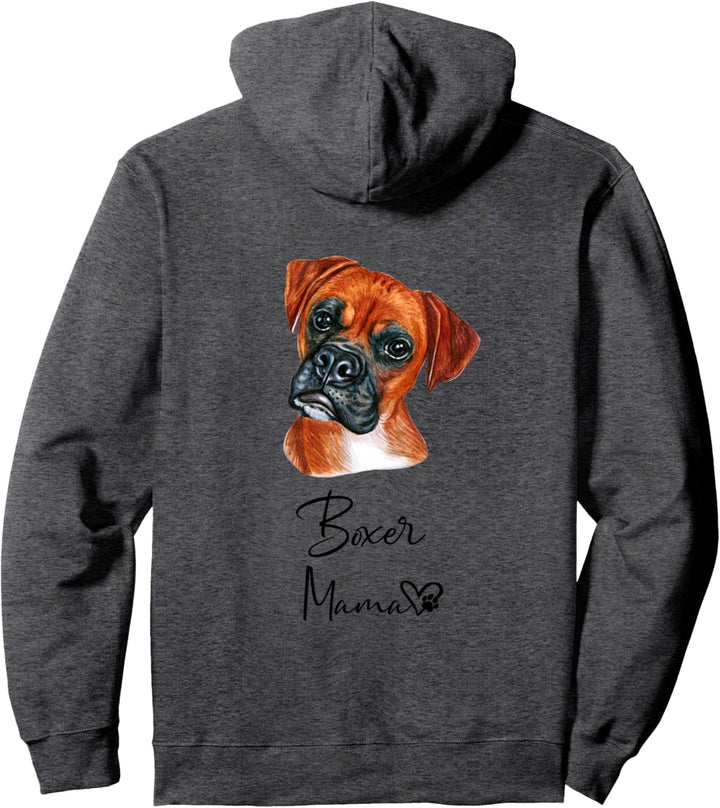 Boxer Mama Hundemama Hund Frauchen Haustier Rückendruck Pullover Hoodie