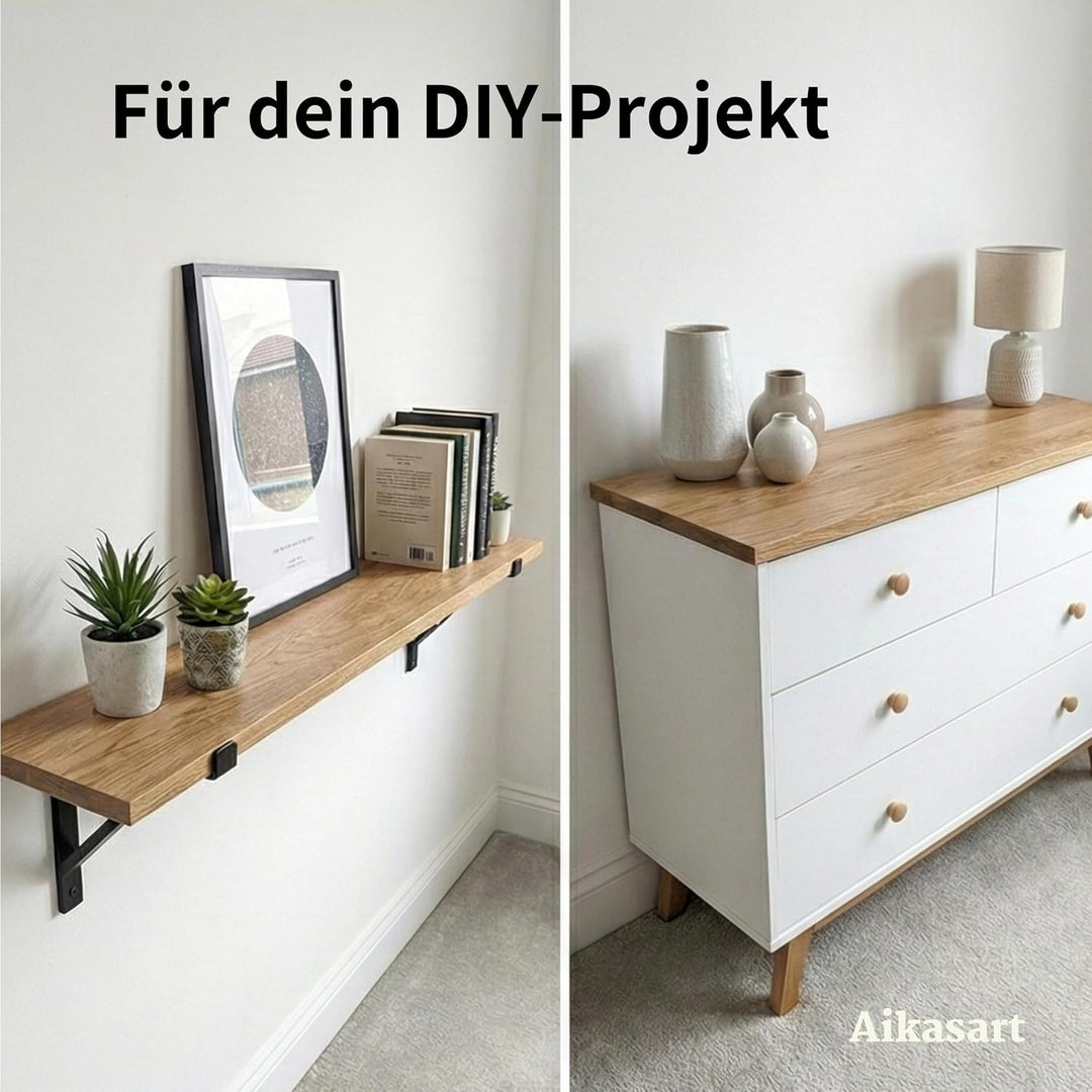 Heizungsregal Eiche Massiv – Ohne Bohren – Individuelle Länge 30-190 cm – Zum Aufstecken – Handgefer