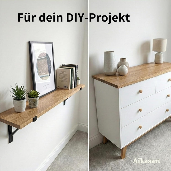 Heizungsregal Eiche Massiv – Ohne Bohren – Individuelle Länge 30-190 cm – Zum Aufstecken – Handgefer