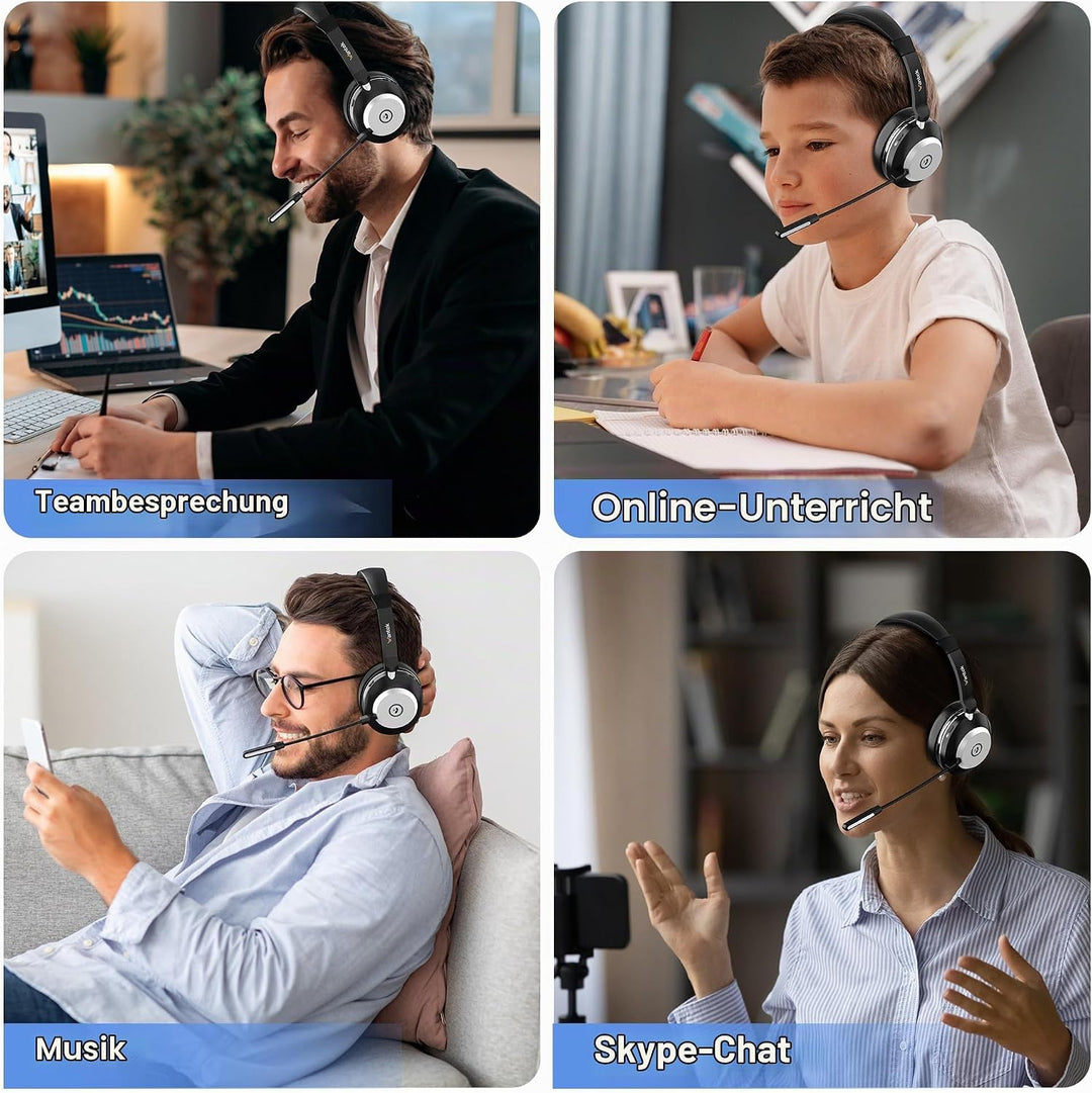Wantek Kabelloses Headset, Bluetooth Kopfhörer mit Mikrofon Rauschunterdrückung &amp; USB-Dongle, Kabell