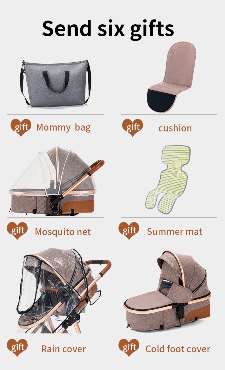 YAZOCO kinderwagen 3 in 1 Buggy Babybett Komplett Set Einem Klick Zusammenklappbarer Kinderwagen, Ko